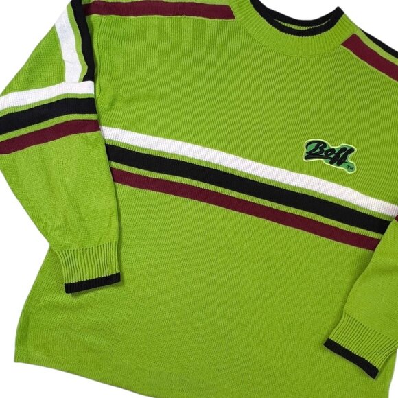 Vintage Boff Knit Sweater Mens XXL Green Streetwear Retro Hip Hop Stripe - Picture 1 of 10
